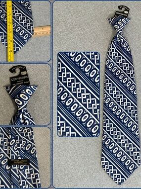 Vintage Sears Snapper Clip-On Tie Navy Geometric